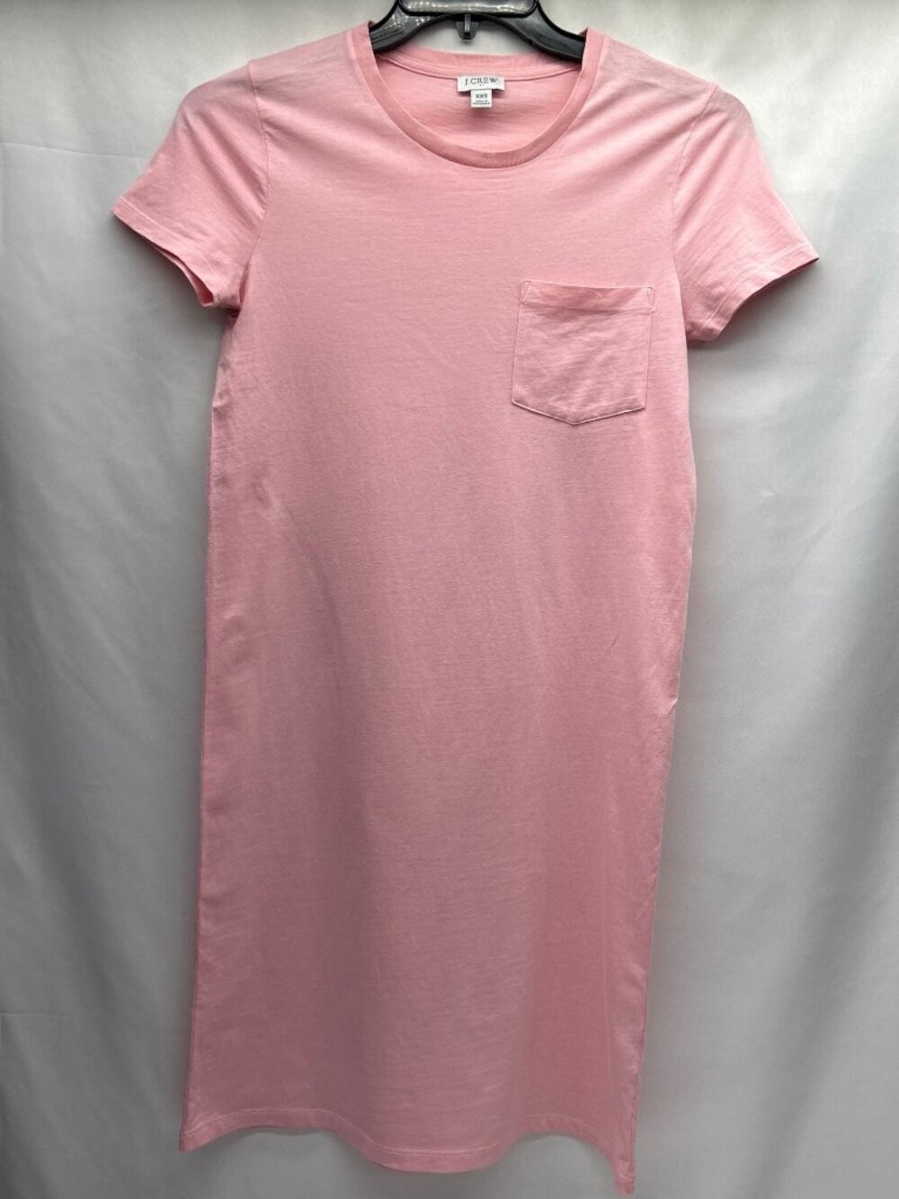 J.CREW Pink T-Shirt Dress Midi Women's XXS Chest Pocket Cotton